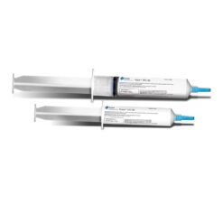 Two white, cylindrical syringes with blue caps lie parallel on a white background. The printed labels and logo indicate these are tubes for dispensing Krytox™ FPG 182 Grease.