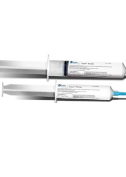 Two white, cylindrical syringes with blue caps lie parallel on a white background. The printed labels and logo indicate these are tubes for dispensing Krytox™ FPG 182 Grease.